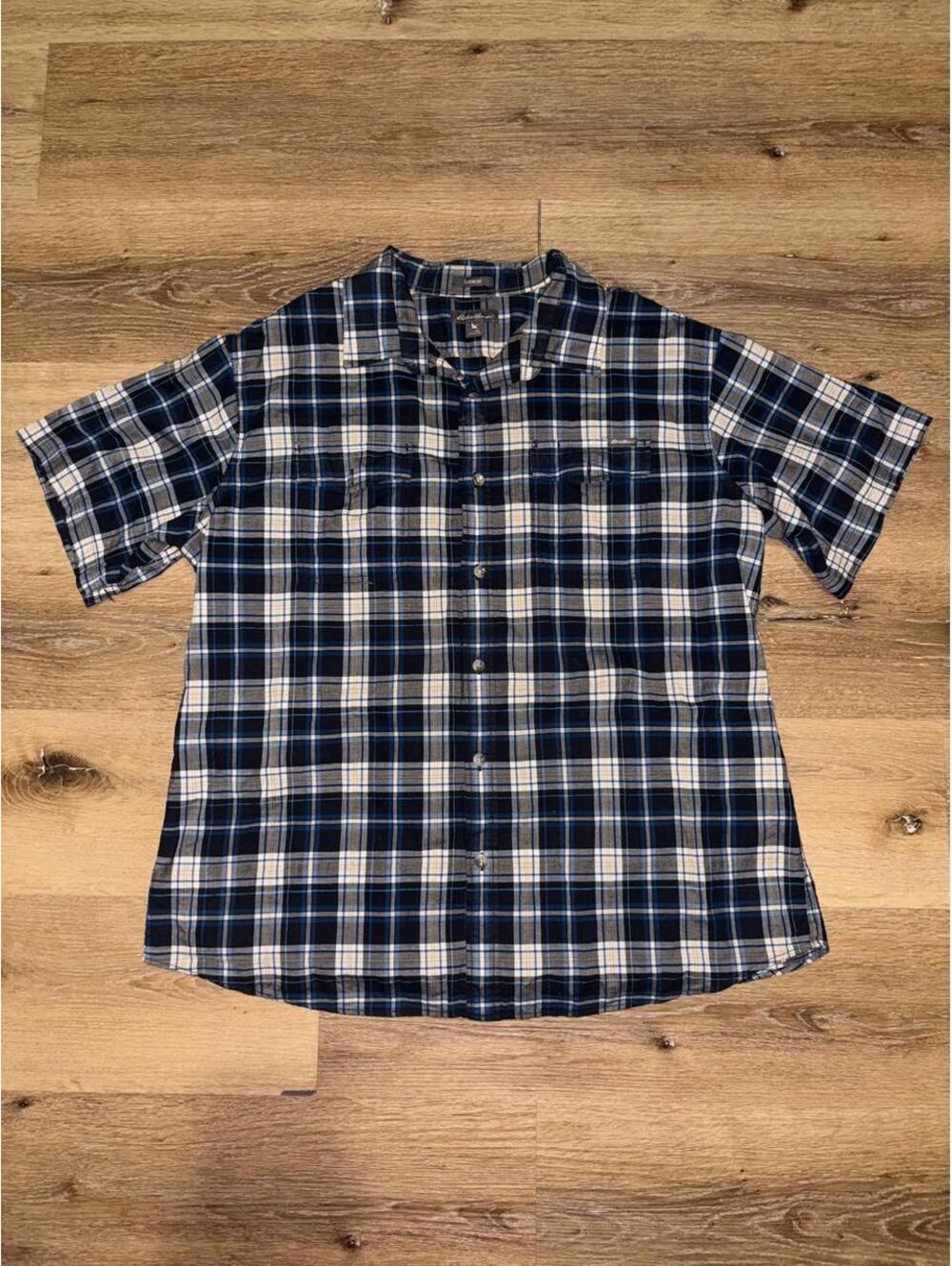 Eddie Bauer Blue & White Plaid Button Up Shirt